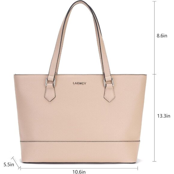 Taupe Women's Large Capacity Faux Leather Tote Bag with Zipper Closure & Matchin - Picture 7 of 9